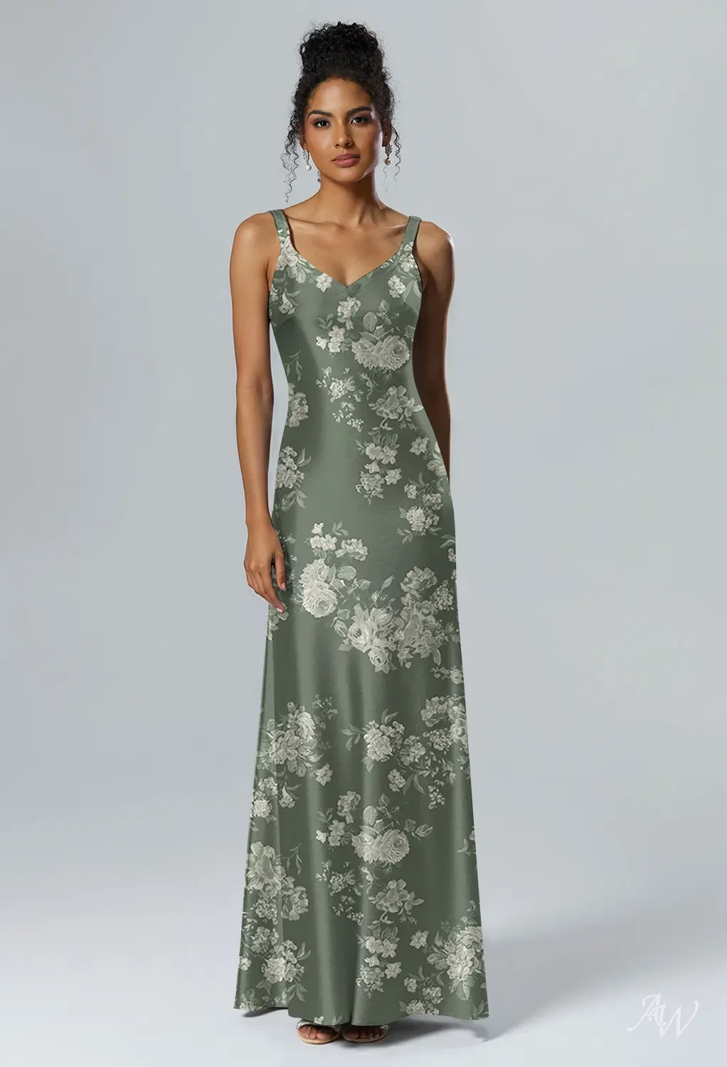 AW Shreya Satin Charmeuse Trumpet Teal Rose Bridesmaid Dresses